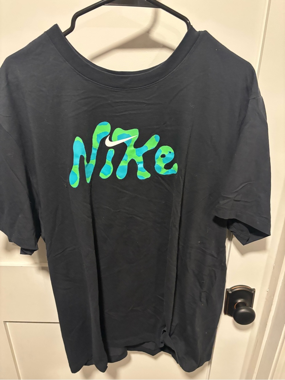 Nike Black Short Sleeve Tee with Green-Blue Logo